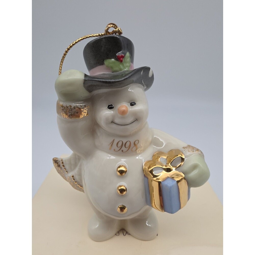 Vtg Lenox 1998 Snowman Ornament Porcelain Gold Accents Christmas Gift Figurine